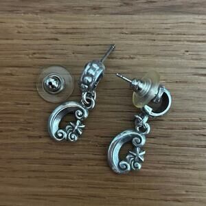 2000s Y2K Brighton Moon & Star Silver Spiral Dangle Earrings Post back closure